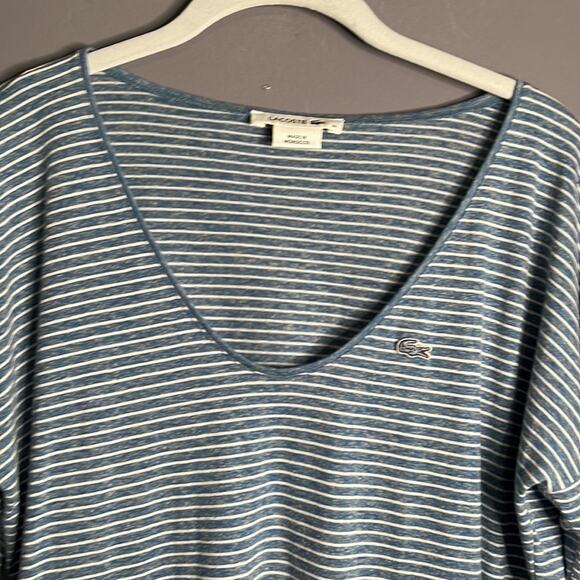 Lacoste Blue and White Striped Lightweight Scoop Neck Top Size 38 - Picture 3 of 7
